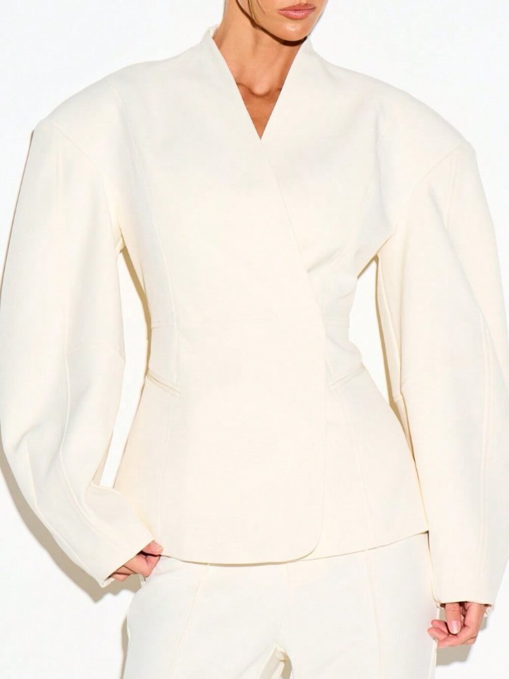 White Elegant Women's Loose Regular V Neck Single Breasted Pockets Jacket